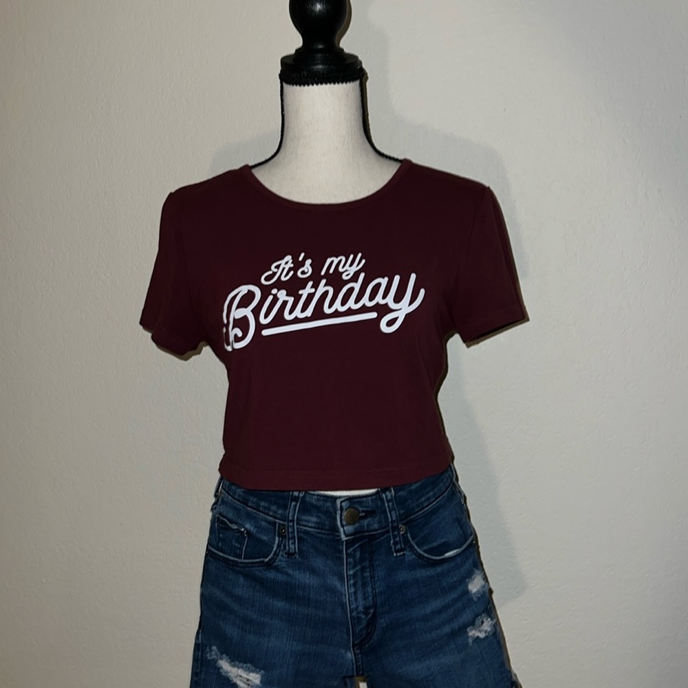“It’s my birthday” crop top, size small